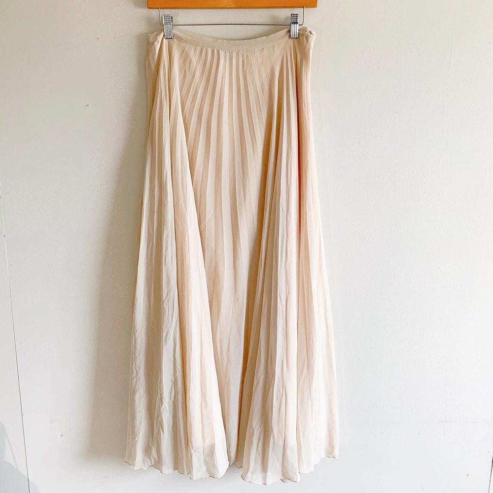 Zara Beige Peach Pleated Flowy Maxi Skirt Size S Small